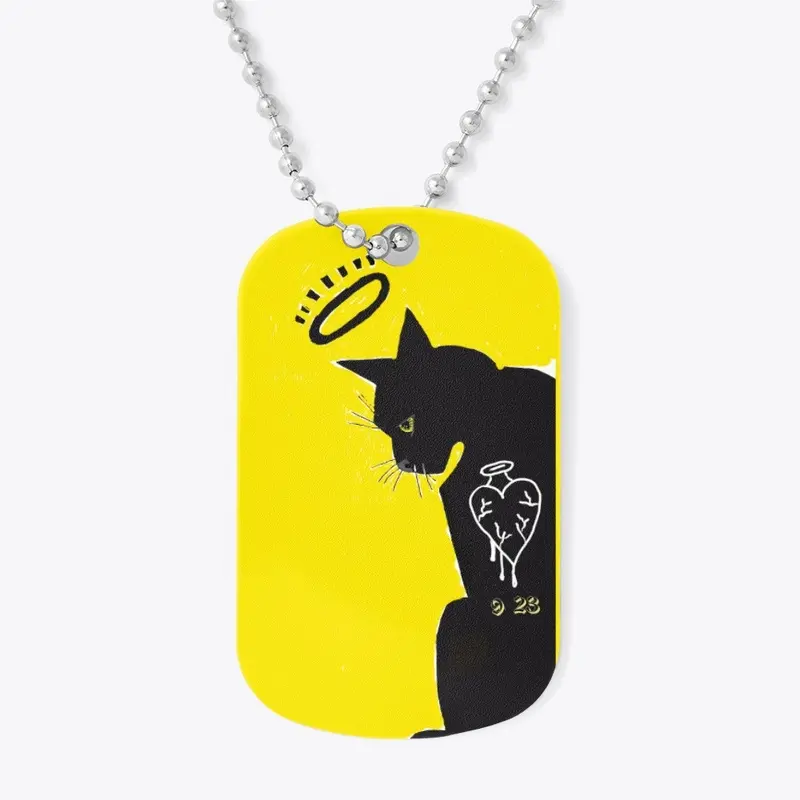 Ghost Cat Dog Tag with chain